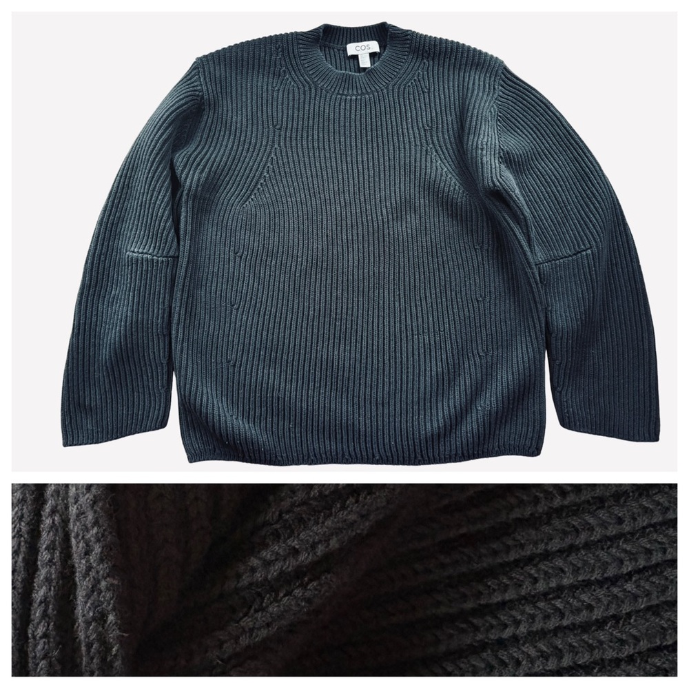 COS Men's Black Ribbed Oversized Cotton Blend Crew Neck Sweater Size Small EUC
